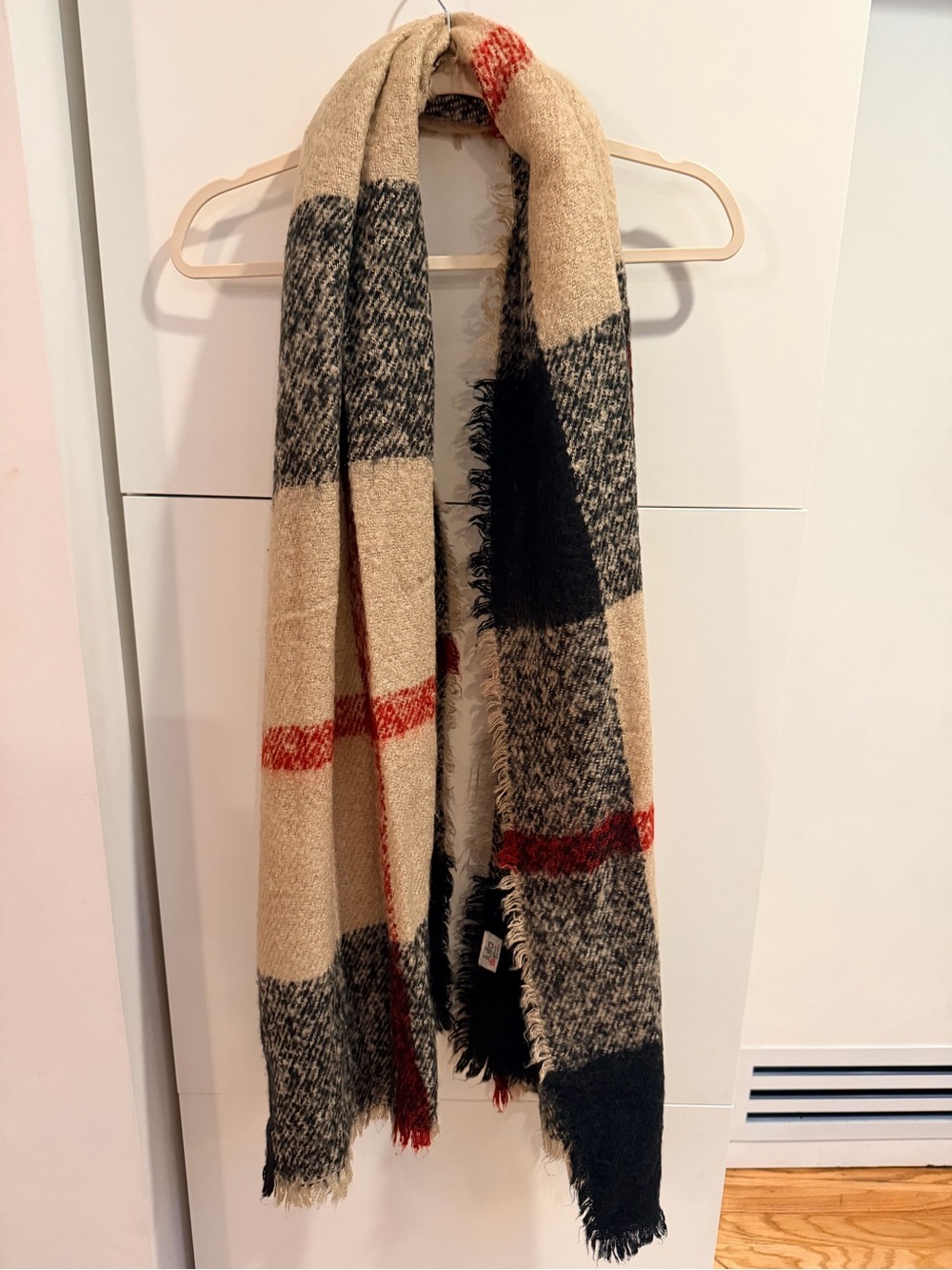 Lulla Collection by Bindya Oversized Plaid Blanket Scarf Beige Black Red 79”